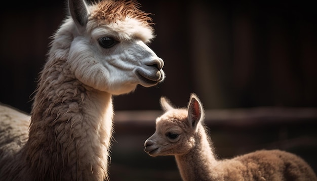 Alpaca macia e fofa sorri para a câmera gerada por IA