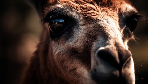 Alpaca pastando en un prado mirando a la cámara generada por IA