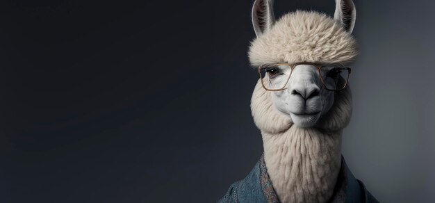 Alpaca vestida con un traje de negocios formal hombre de negocios antropomórfico IA generativa