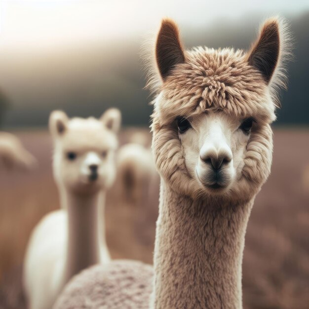 alpacas mirando a la cámara en el campo