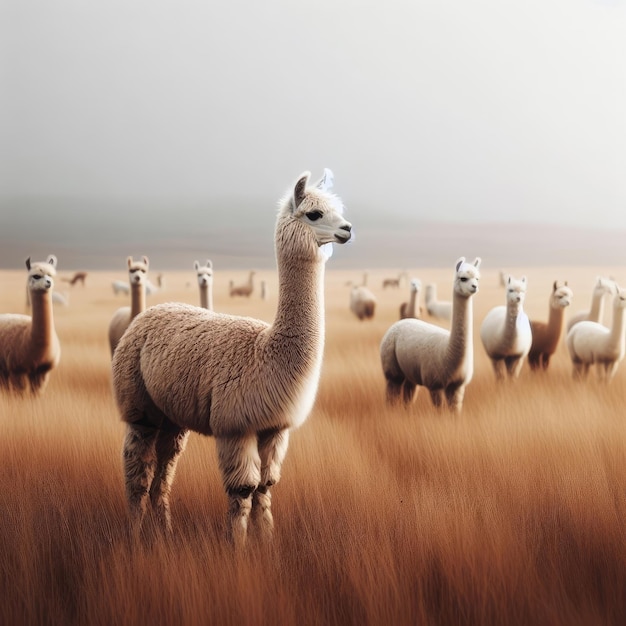 alpacas mirando la cámara en el campo