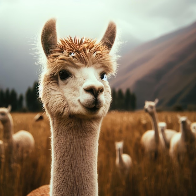 alpacas mirando la cámara en el campo