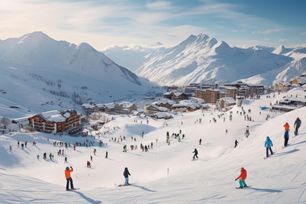 Alpes esporte de neve resort de férias alpino esqui branco inverno pessoas paisagem encosta