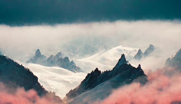 Alpes franceses montaña nevada cielo nublado