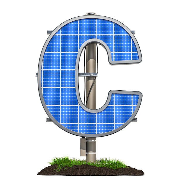 Alphabet-Buchstabe C Solarpanel in Form des Buchstabens C 3D-Rendering