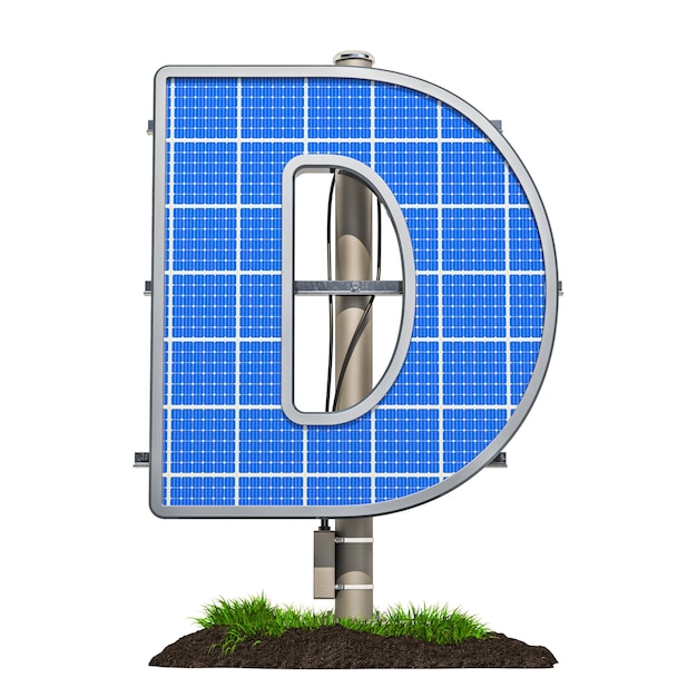 Foto alphabet-buchstabe d solarpanel in form des buchstabens d 3d-rendering