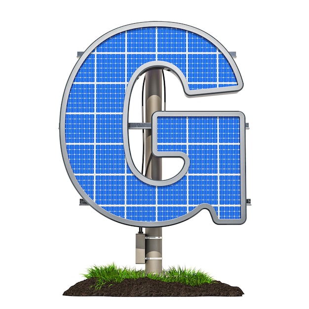 Alphabet-Buchstabe G Solarpanel in Form des Buchstabens G 3D-Rendering