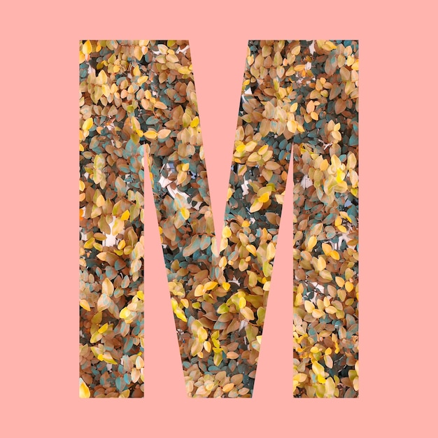 Alphabet Buchstaben der Form M im Herbststil auf pastellrosa Hintergrund für Design in Ihrer Arbeit.