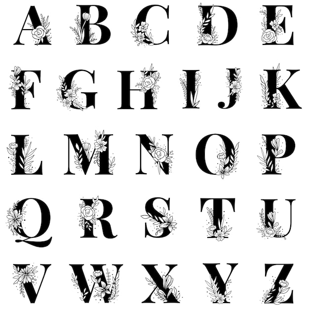 Alphabet floral font png typographie set