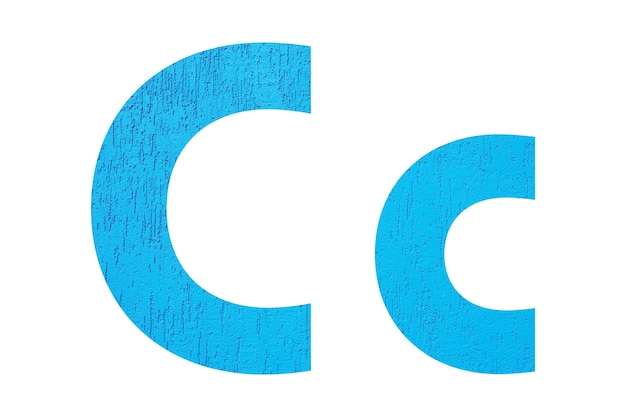 Alphabet Groß- und Kleinbuchstaben C mit Wandstruktur Blauer Buchstabe C in Groß- und Kleinbuchstaben isoliert auf weißem HintergrundxA