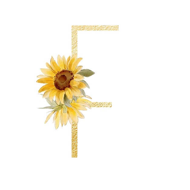 Foto alphabet verziert mit sonnenblumen und blättern abc-buchstabe f