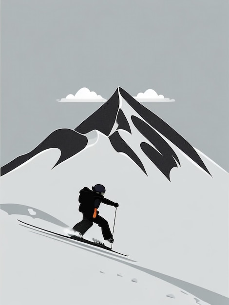 Alpine Elegance Skier steigt schneebedeckter Berghang in Schwarz-Weiß hinunter