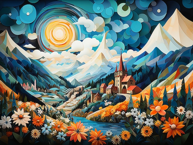 Alpines Mosaik Kunstvolle französische Alpen Hintergrund mit Stil