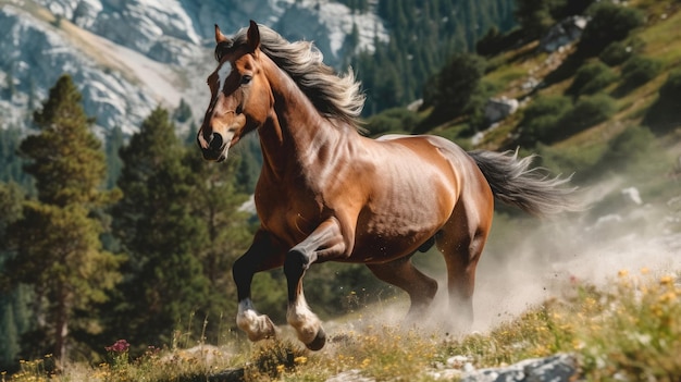 Alpines Wildpferd in der Natur Generative KI