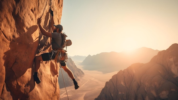 Alpinista escalando um pico desafiador encarnando o espírito de coragem