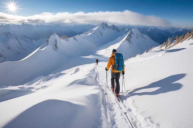 Alpinista de esquí de fondo caminando