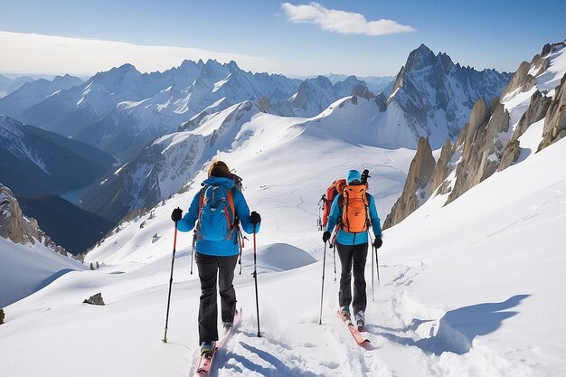 Foto alpinista de esquí de fondo caminando