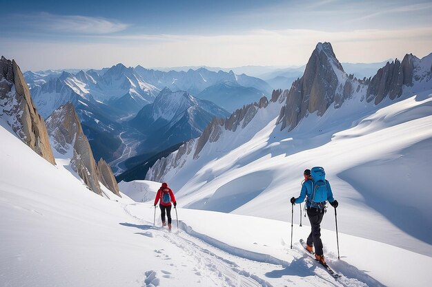 Foto alpinista de esquí de fondo caminando