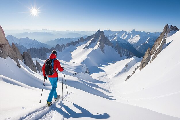 Foto alpinista de esquí de fondo caminando