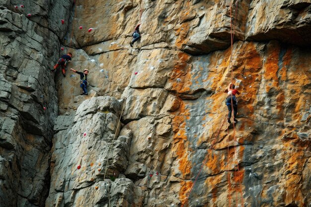 Alpinistas escalando un acantilado generado por Ai