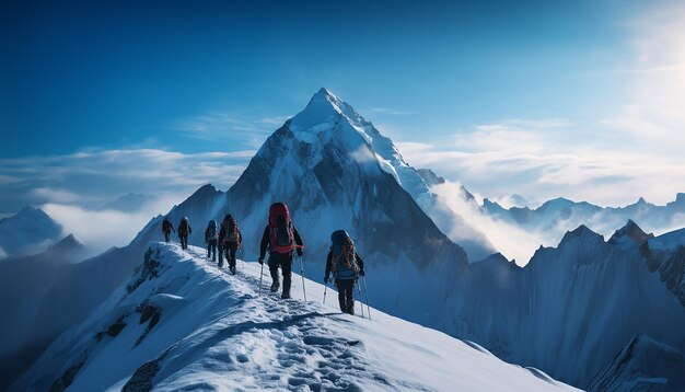 Alpinistas escalando os Alpes Alpinistas escalando a geleira com suas mochilas