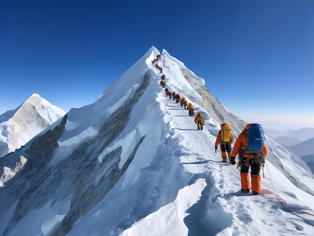 Alpinistas no cume da montanha Escalada nas montanhas