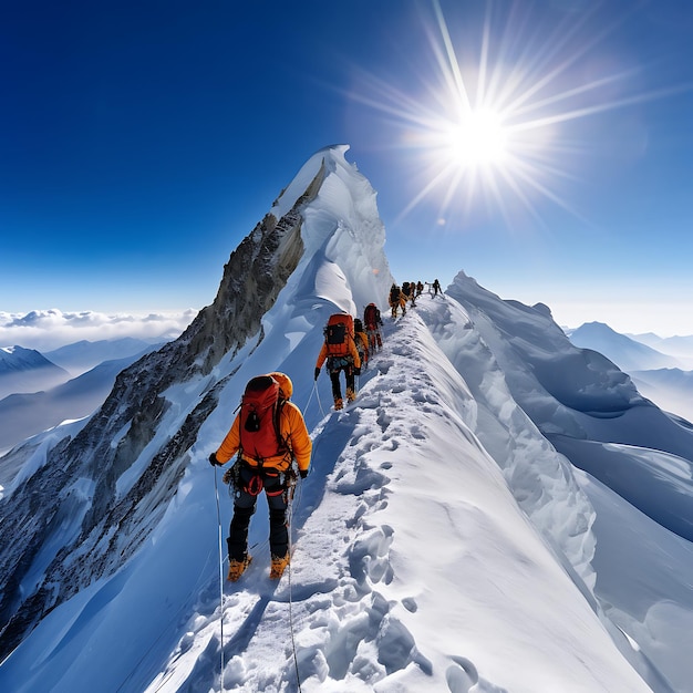 Alpinistas no cume da montanha Escalada nas montanhas