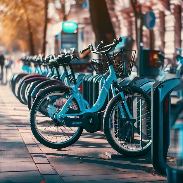 Alquiler de bicicletas en la calle principal de la ciudad Sistema de bicicletas compartidas