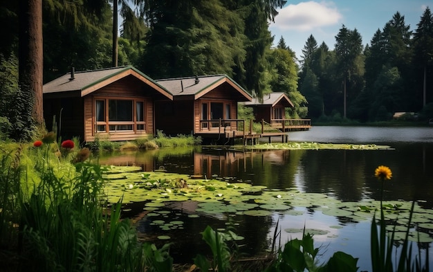 Alquiler de vacaciones albergue en el bosque campo IA generativa