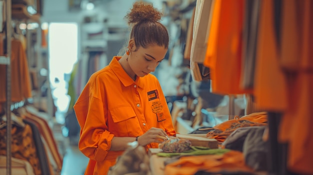 Foto la alquimia de la moda transforma las ideas en diseños un día con una mujer en el camerino