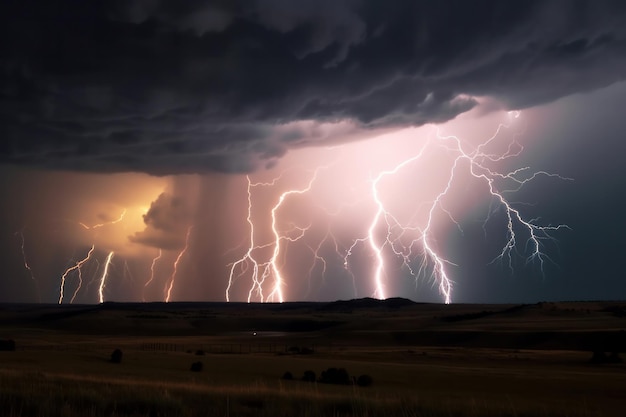 Als der Blitz den Nachthimmel erleuchtet, wird ein riesiges Feld von der Kraft der Natur getroffen.