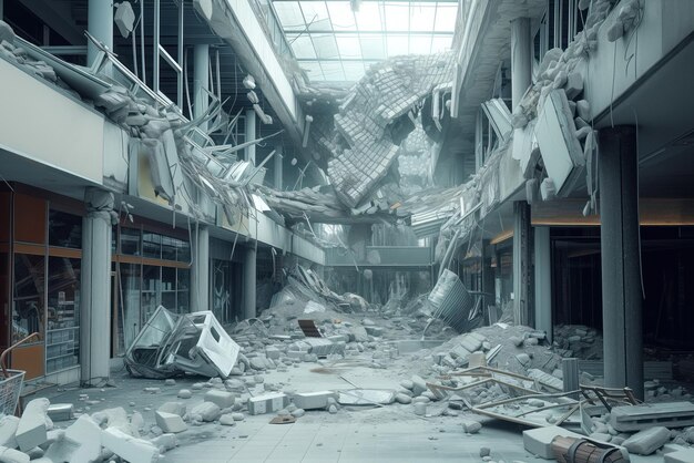 Als Folge von Kriegsanfällen wurden Gebäude mit Einkaufszentren beschädigt.