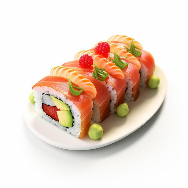 Alta calidad de diseño de estilo 3D de sushi futomaki con fondo blanco.