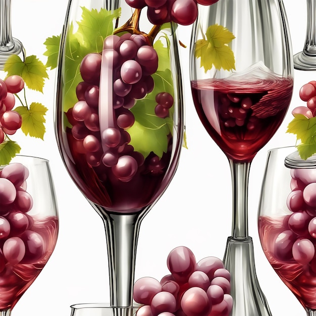 Foto alta y elegante copa de vino rojo con uvas bosque dentro de cristal brillo realista detallado