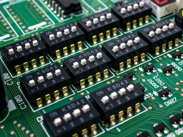Foto alta tecnologia eletrônica pcb (placa de circuito impresso) com tecnologia de processador de microchips