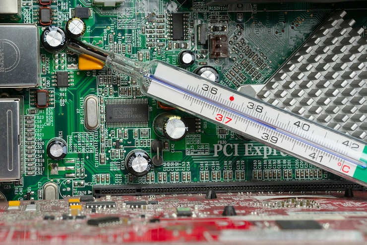 Foto alta temperatura de fiebre en la placa de la computadora
