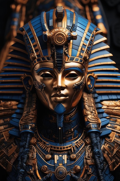 Altägyptische goldene Maske des Pharaon auf schwarzem Hintergrund Generative KI