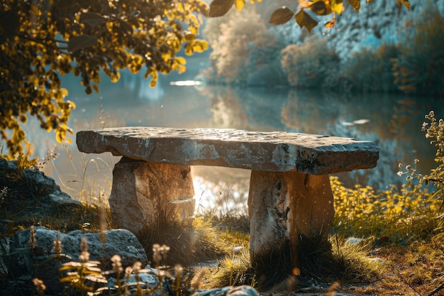 Altar de piedra misterioso en la naturaleza europea Arquitectura antigua de la cultura grunge con colores de otoño