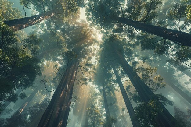 Foto altas y antiguas sequoias en los bosques