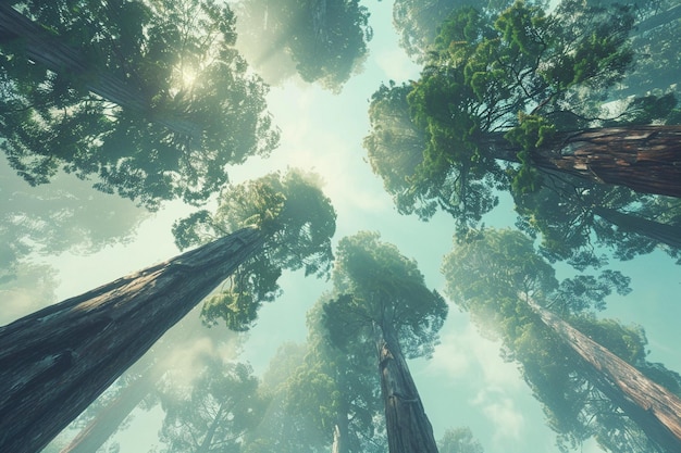 Foto altas sequoias alcanzando el octano del cielo