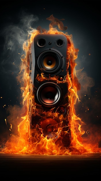 El altavoz arde con una pasión ardiente que fusiona música y llamas a la perfección Vertical Mobile Wallpa