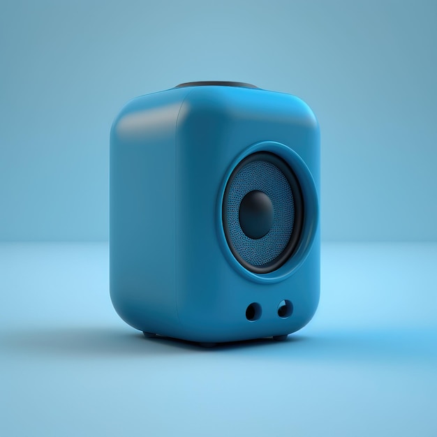 Altavoz azul con banner de concepto de audio de sonido mínimo de fondo plano azul