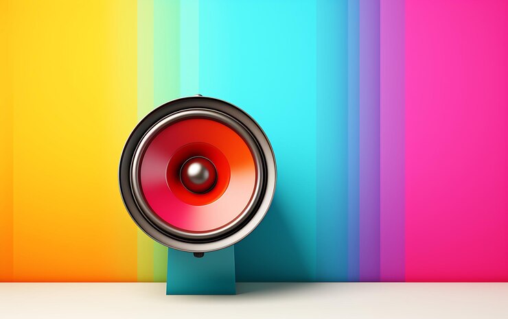 Foto altavoz en una pared de fondo completo con espacio de copia para el concepto de música de texto