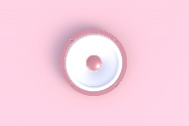 Altavoz de sonido aislado en un fondo rosa, representación 3D