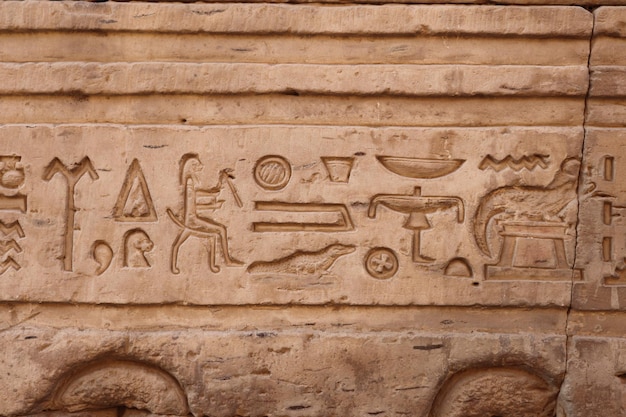 alte ägyptische Hieroglyphen, die im Kom Ombo-Tempel in Assuan, Ägypten, geschnitzt wurden