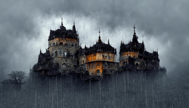Alte alte Burg mit Türmen und Spitzen Blick auf die Burg im Herbst dunkel und rostig