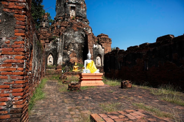 Alte antike Buddha-Statuenruinen in der Pagode Wat Choeng Tha oder im Tempel Koy Tha in Ayutthaya Thailand