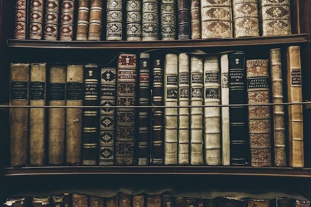 Alte antike Bücher auf dem Bücherregal Geschichtsbücher Vintage-Sammlung