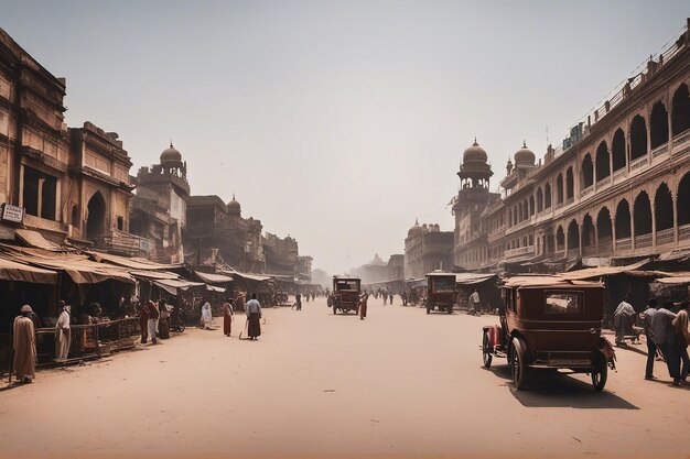 Alte architektonische Illustration der Hauptstraße in Lucknow