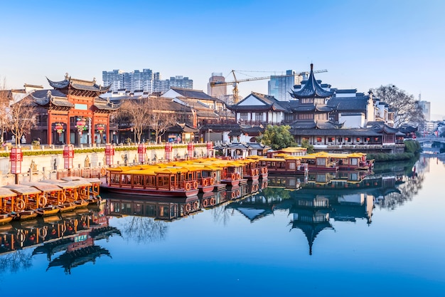 Alte Architekturlandschaft auf dem Qinhuai-Fluss in Nanjing